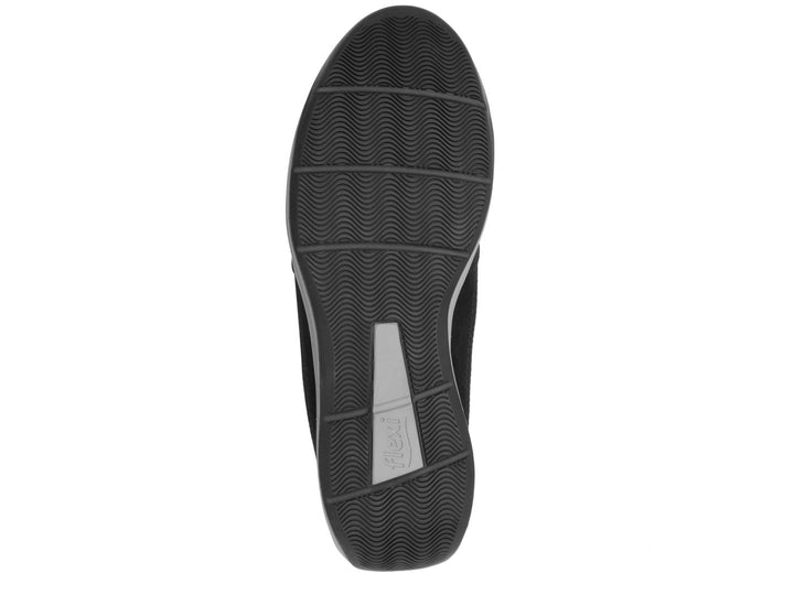 Zapato plano Flexi Gaby para mujer en color negro con tejido de malla y suela gris.