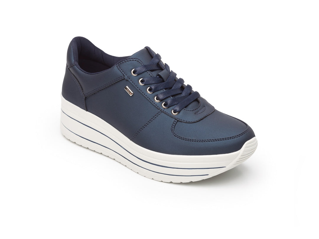 Tenis Flexi Alanis para mujer en color azul marino con suela blanca y agujetas coordinadas.