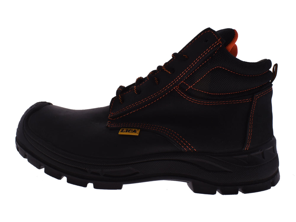 Botas negras LICA con costuras y forro interior naranja para hombre.
