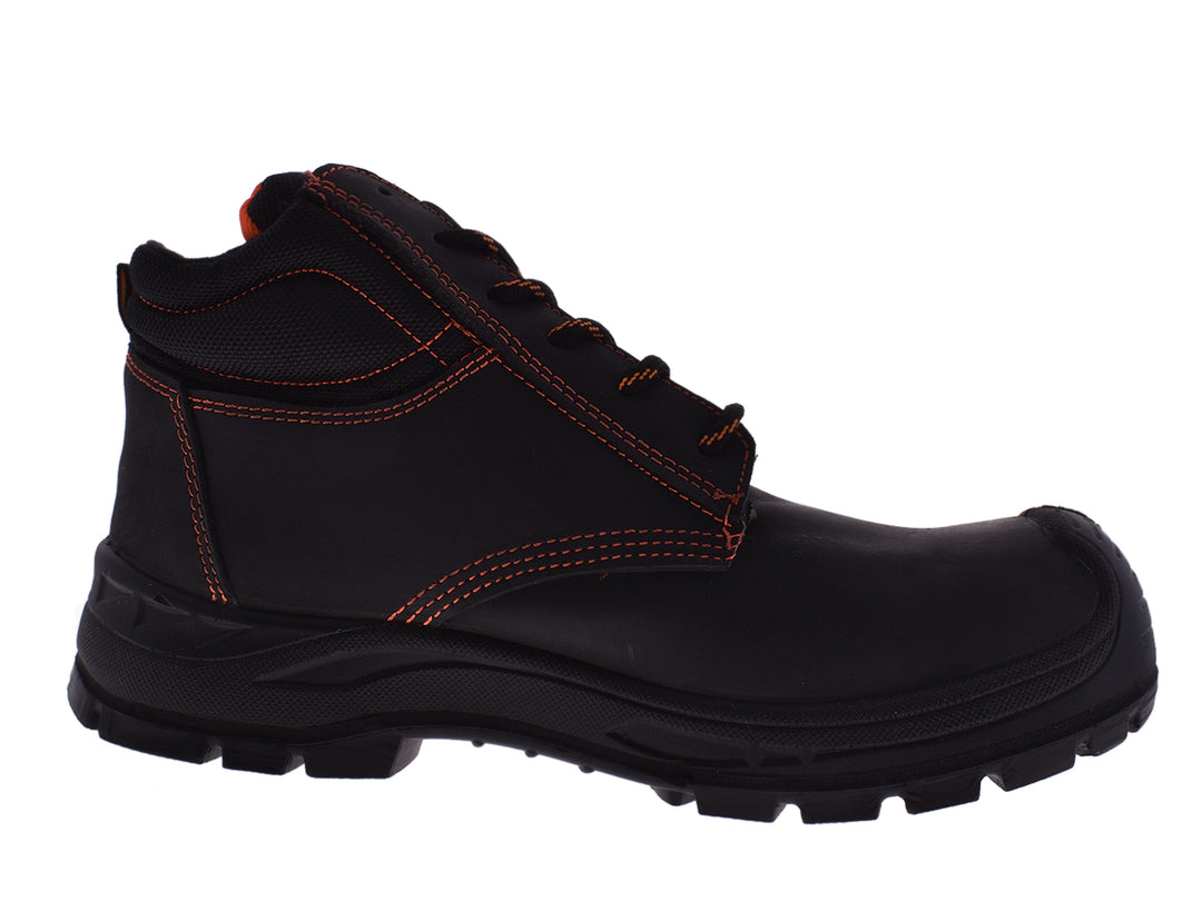 Botas negras LICA con costuras y forro interior naranja para hombre.
