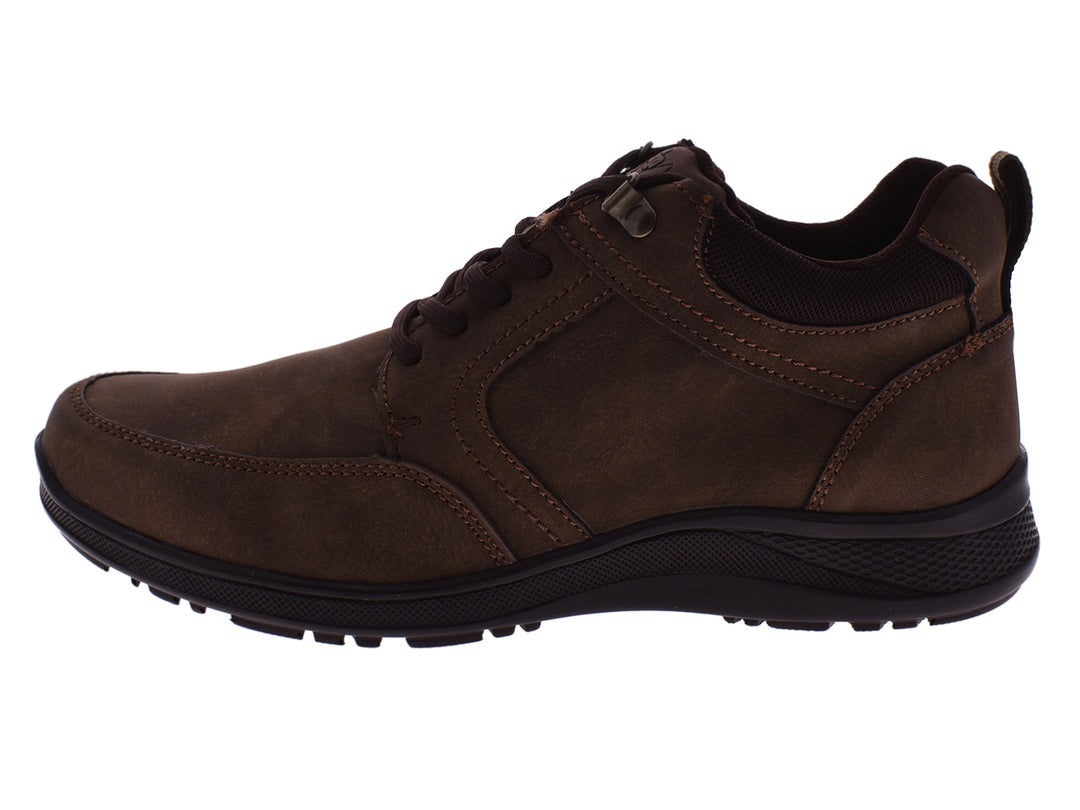 Par de botas casuales color café para hombre marca Romanos con agujetas y suela negra.