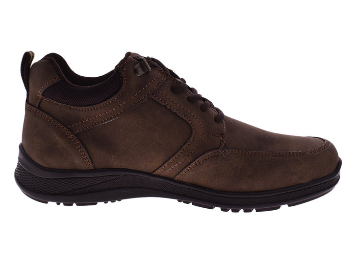Par de botas casuales color café para hombre marca Romanos con agujetas y suela negra.