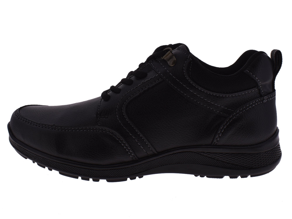 Par de botas negras para hombre marca Romanos con agujetas y suela negra.