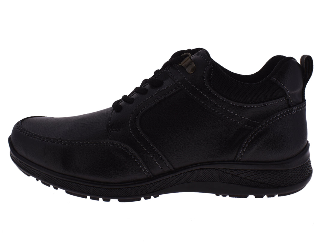 Par de botas negras para hombre marca Romanos con agujetas y suela negra.