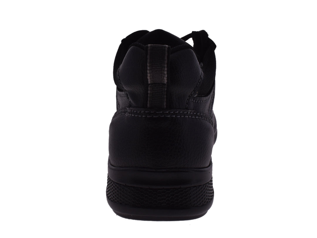 Par de botas negras para hombre marca Romanos con agujetas y suela negra.
