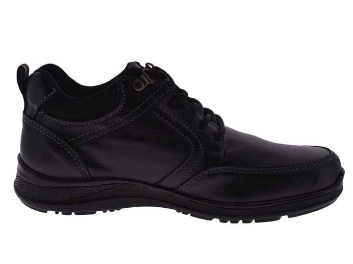 Par de botas negras para hombre marca Romanos con agujetas y suela negra.