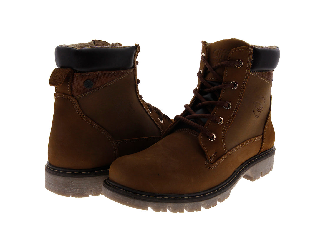 Botas Cliff color topo para mujer con cordones y suela track negra.