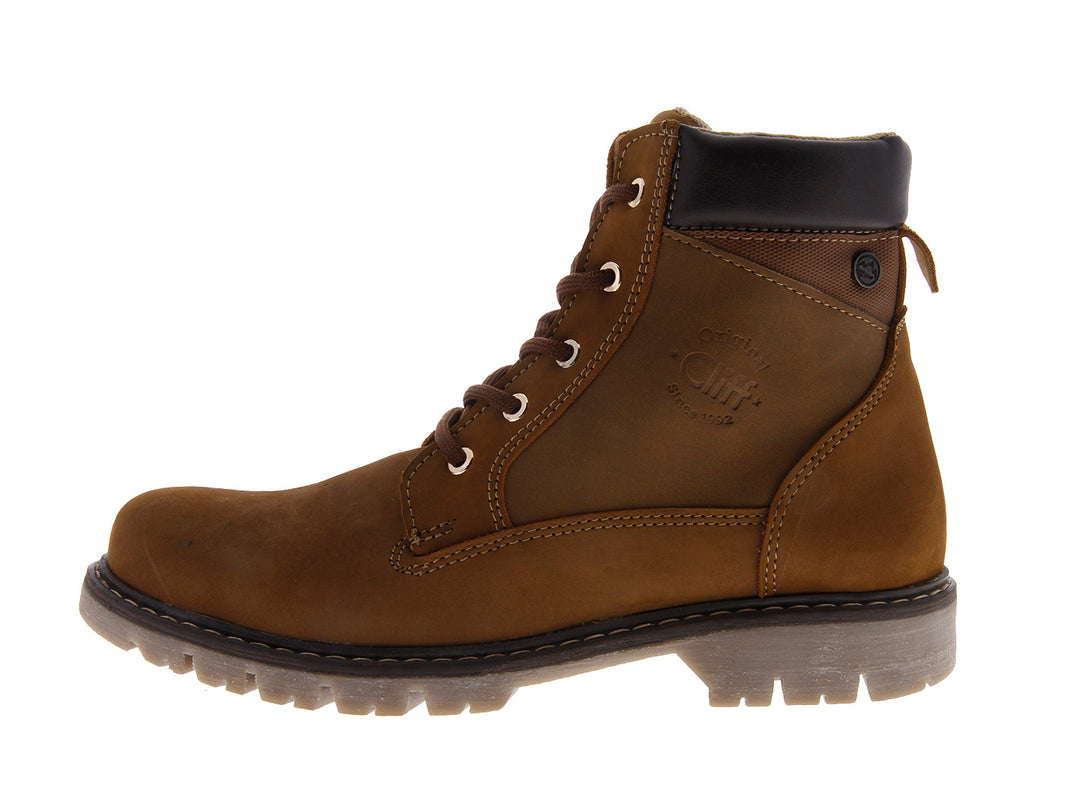 Botas Cliff color topo para mujer con cordones y suela track negra.