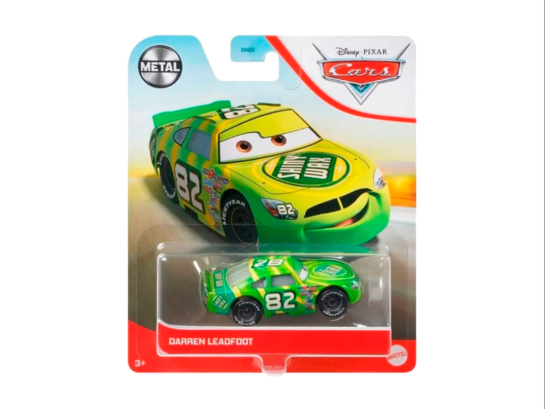Vehículo de juguete Lightning McQueen de metal en color rojo con detalles amarillos, empacado en blister de Mattel.