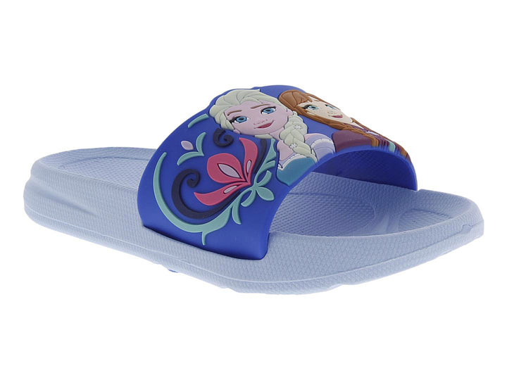 Sandalia azul para niña con estampado de Elsa y Anna de Frozen en la correa.