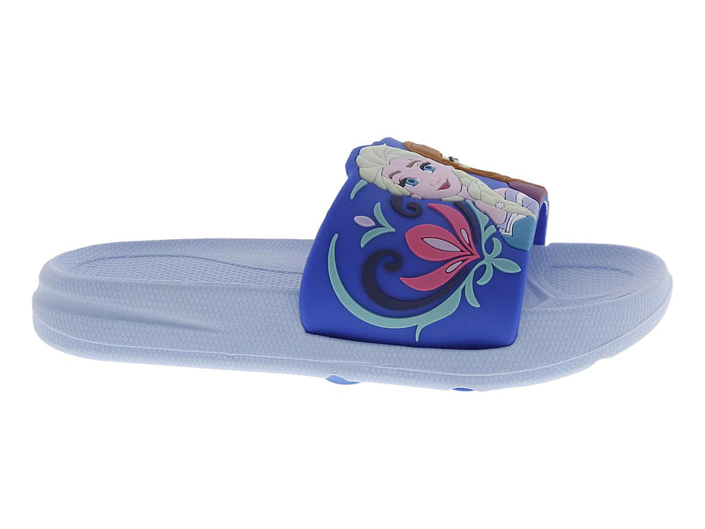 Sandalia azul para niña con estampado de Elsa y Anna de Frozen en la correa.