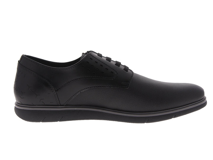 Zapato casual negro con detalles en gris y agujetas.