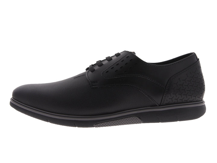 Zapato casual negro con detalles en gris y agujetas.