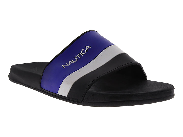 Sandalia tipo slide Nautica en colores azul, blanco y negro.