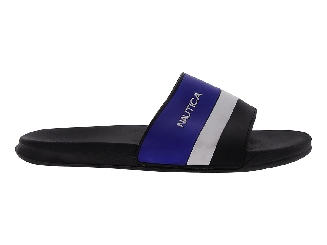 Sandalia tipo slide Nautica en colores azul, blanco y negro.