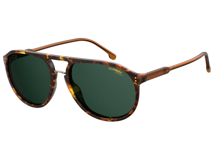 Lentes de sol Carrera para mujer con montura color carey y cristales verdes.