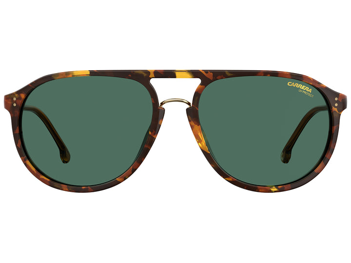 Lentes de sol Carrera para mujer con montura color carey y cristales verdes.