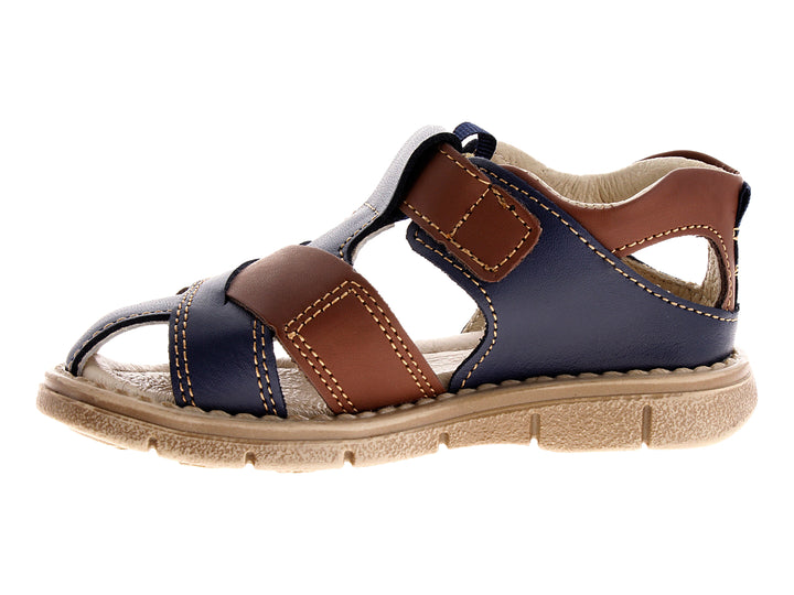 Sandalia para niño marca Coloso en colores azul marino y café con suela beige.