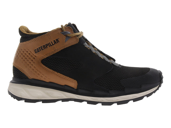 Botas Caterpillar Condense para hombre en color negro y marrón con suela beige y tejido de malla.