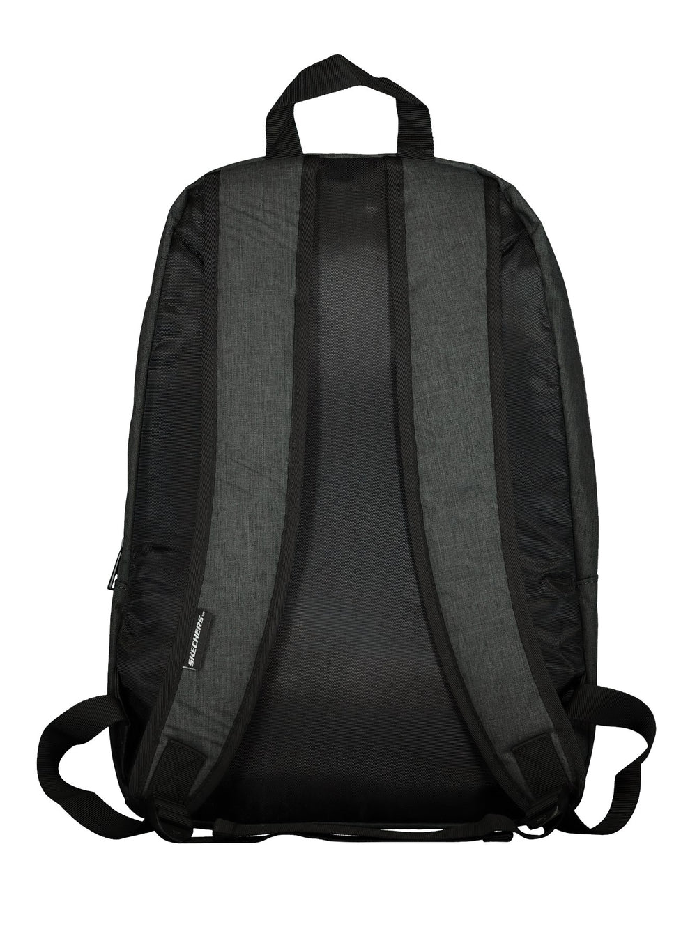 Mochila escolar Skechers de color gris oscuro con detalles en negro y logotipo frontal.
