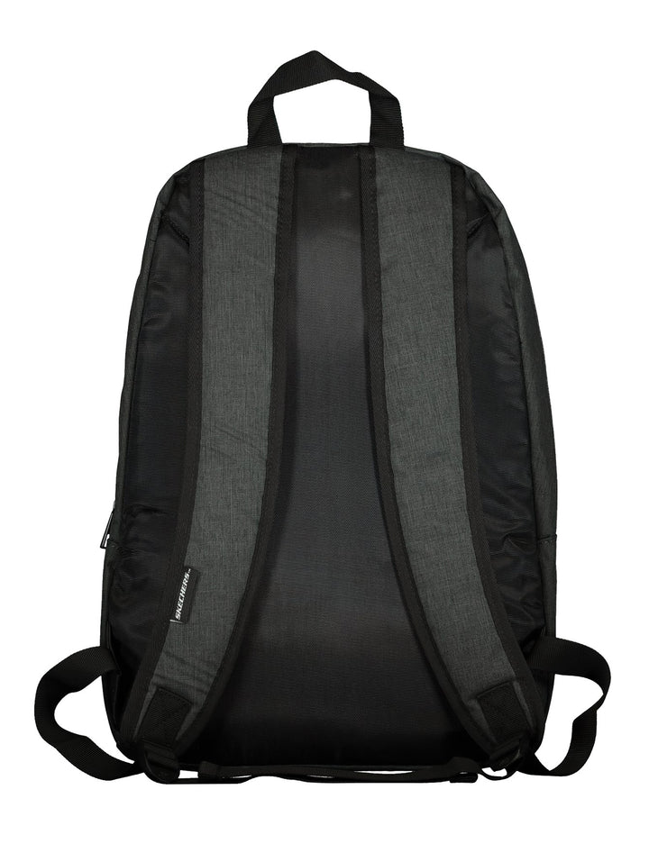 Mochila escolar Skechers de color gris oscuro con detalles en negro y logotipo frontal.