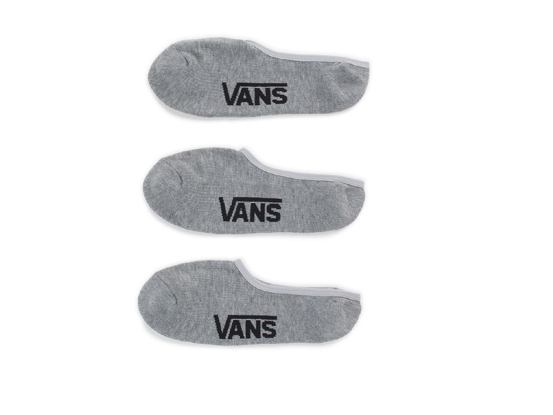 Tres pares de calcetines cortos color gris con el logotipo de VANS en negro.