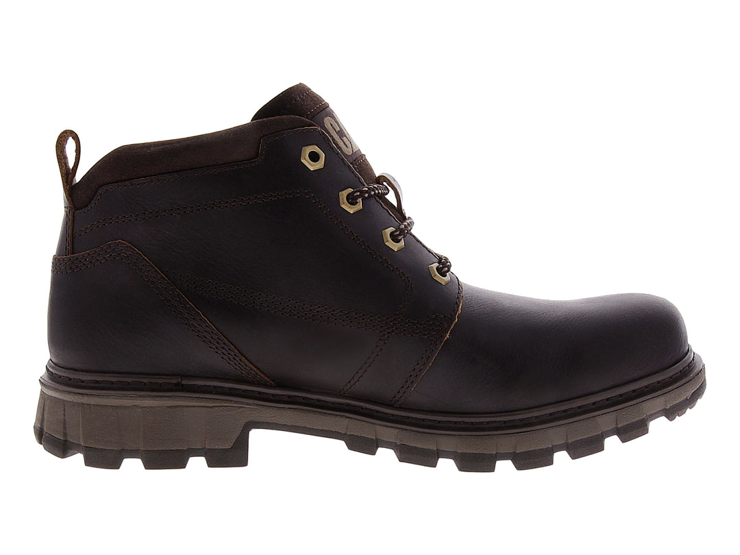 Botas Caterpillar Gold Rush para hombre en color marrón oscuro con suela gruesa y cordones.