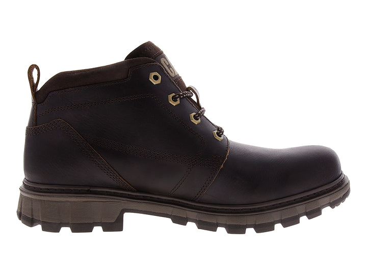Botas Caterpillar Gold Rush para hombre en color marrón oscuro con suela gruesa y cordones.