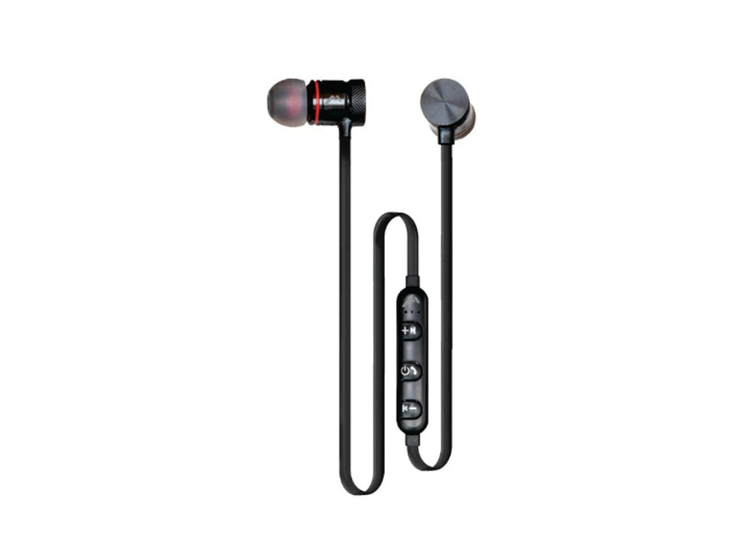 Audífonos in-ear color negro con control remoto integrado en el cable.