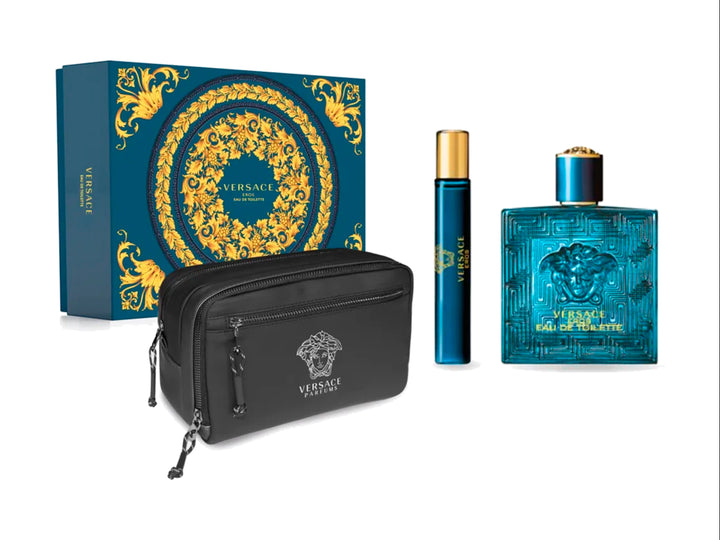 Set de Perfume Versace Eros Azul para Hombre 3 Piezas