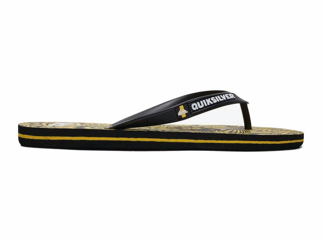 Sandalias Quiksilver negras con detalles y rayas en color amarillo.