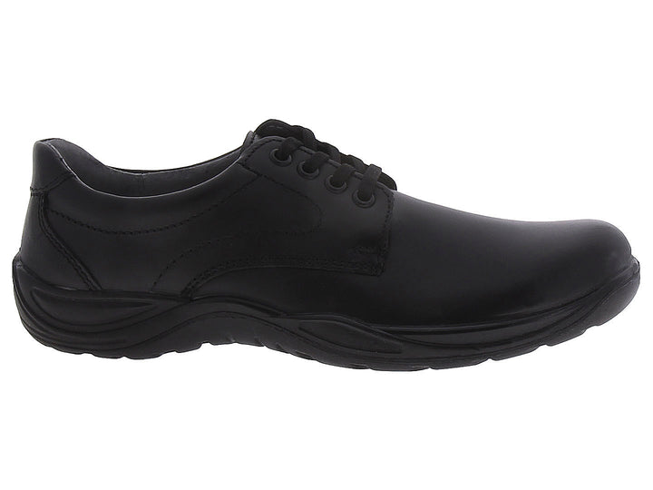 Zapato negro de cuero para niño con cordones, estilo elegante.