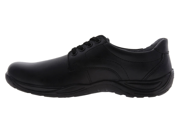 Zapato negro de cuero para niño con cordones, estilo elegante.