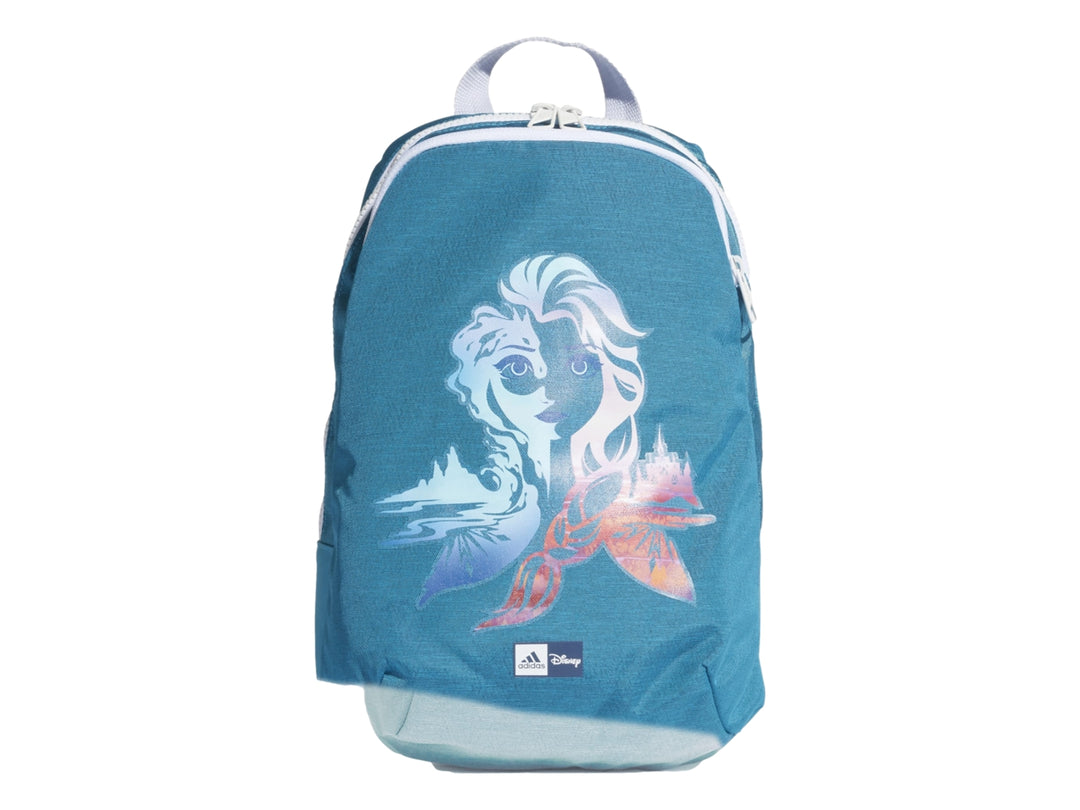 Mochila escolar Adidas color azul con estampado de Elsa de Frozen en el frente.