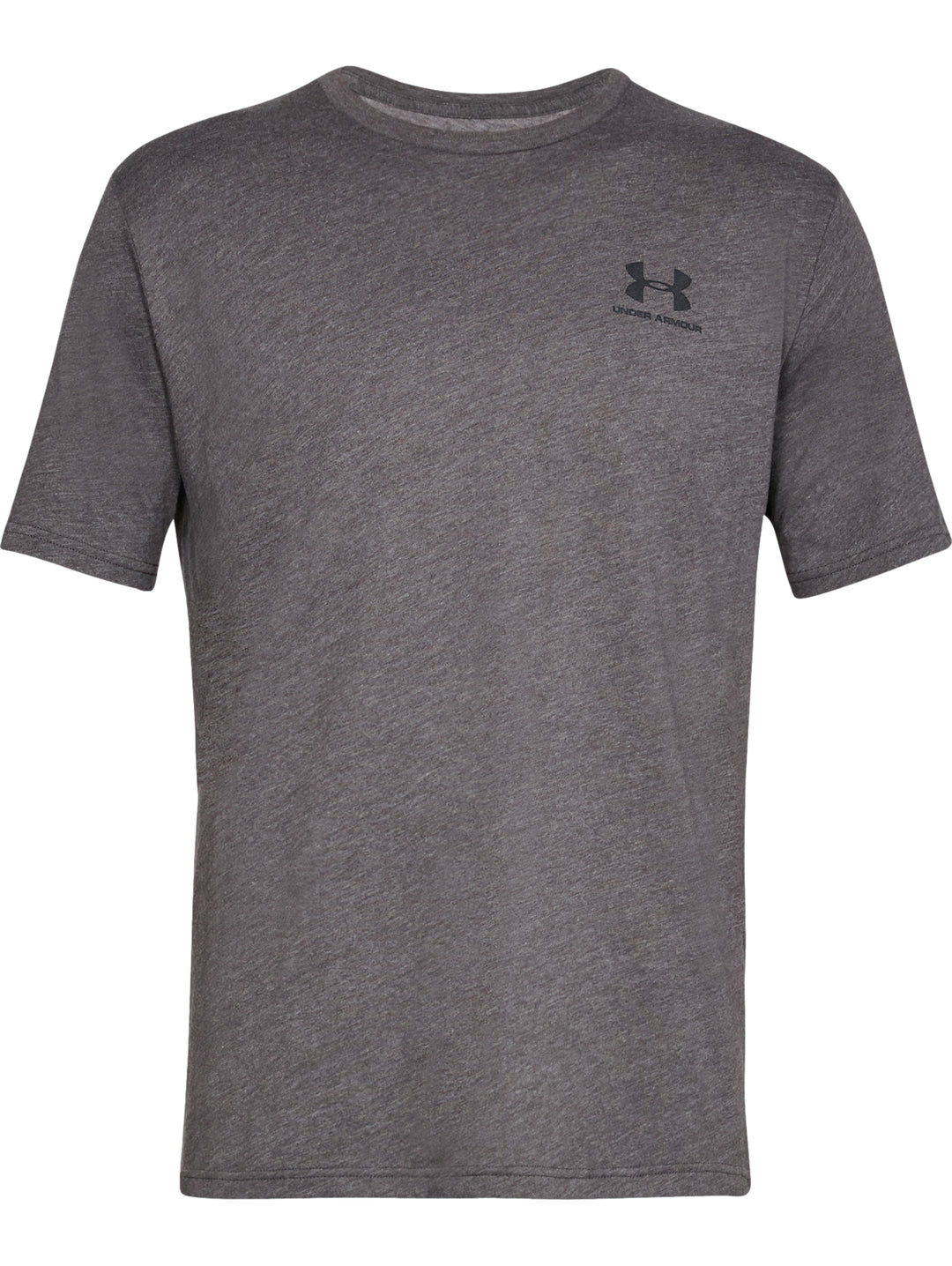 Playera deportiva Under Armour de color gris carbón con logo negro en el pecho.