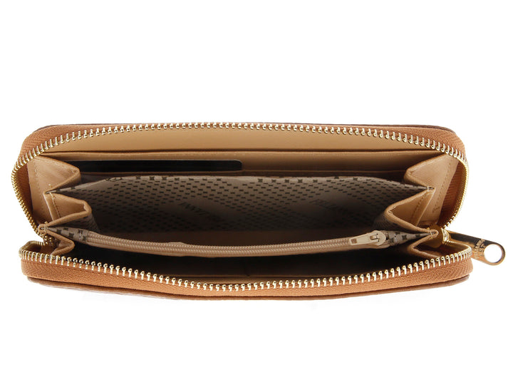 Cartera marrón Felianna con textura de piel de cocodrilo y detalles en dorado.