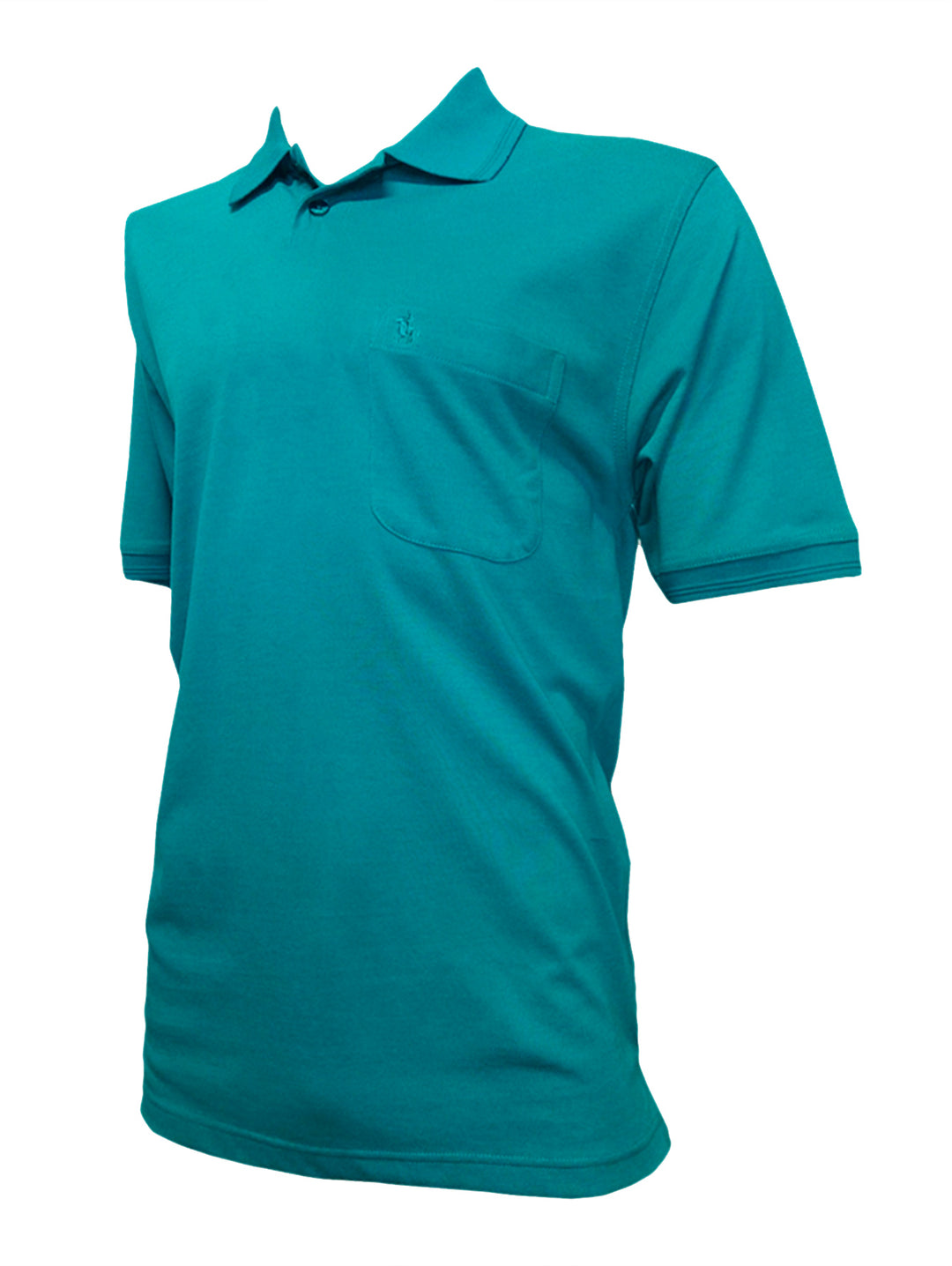 Playera polo color verde ámbar con cuello y bolsillo en el pecho