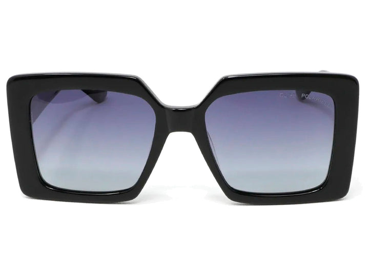 Lentes de sol Cloe para mujer en color negro con marco cuadrado y cristales degradados.