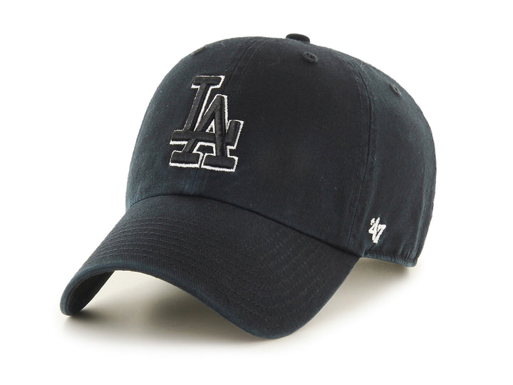 Gorra de béisbol negra de la marca 47 Brand con logo de Los Angeles Dodgers bordado en blanco.