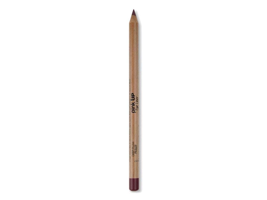 Lápiz perfilador de ojos Pink Up color Deep Plum con cuerpo de madera.