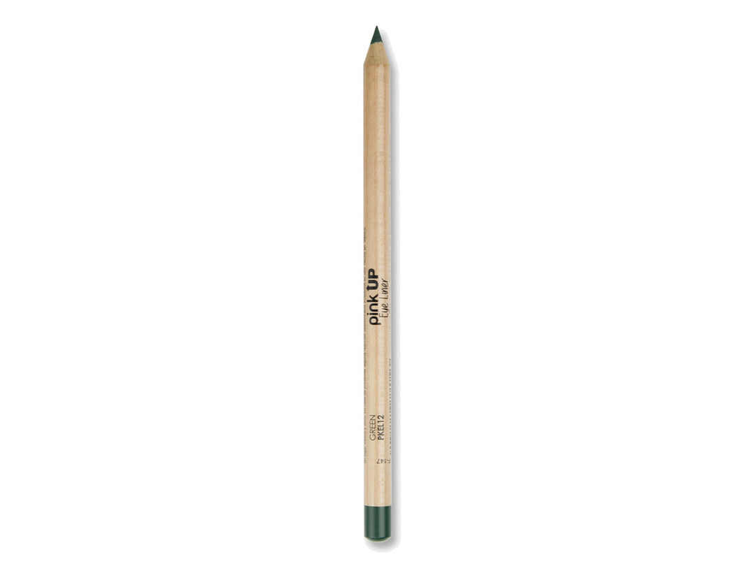 Lápiz delineador de ojos Pink Up color verde con cuerpo de madera natural.