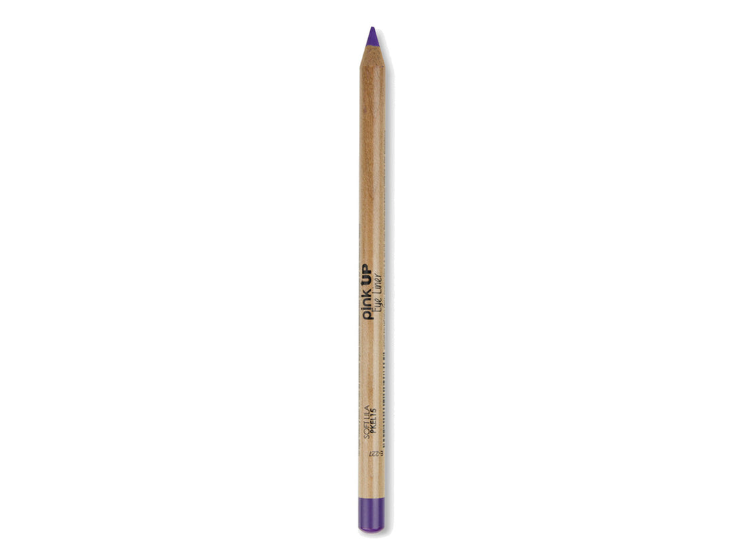 Lápiz delineador de ojos Pink Up color lila con cuerpo de madera natural.
