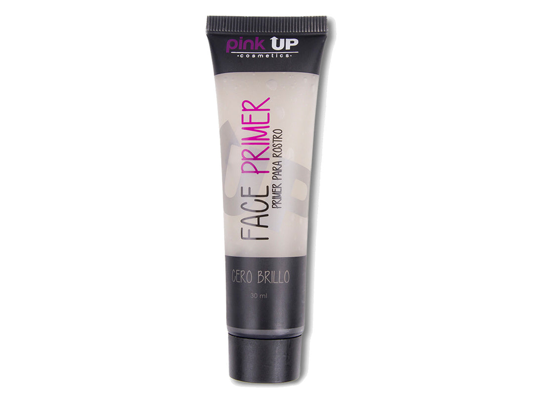 Tubo de primer facial Pink Up Cero Brillo de 30ml con tapa negra y cuerpo transparente.