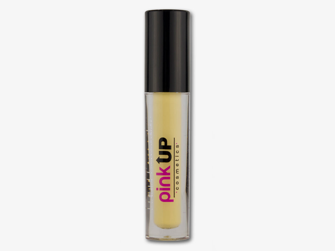 Corrector de maquillaje Pink Up en tubo cilíndrico con tapa negra y contenido color amarillo.