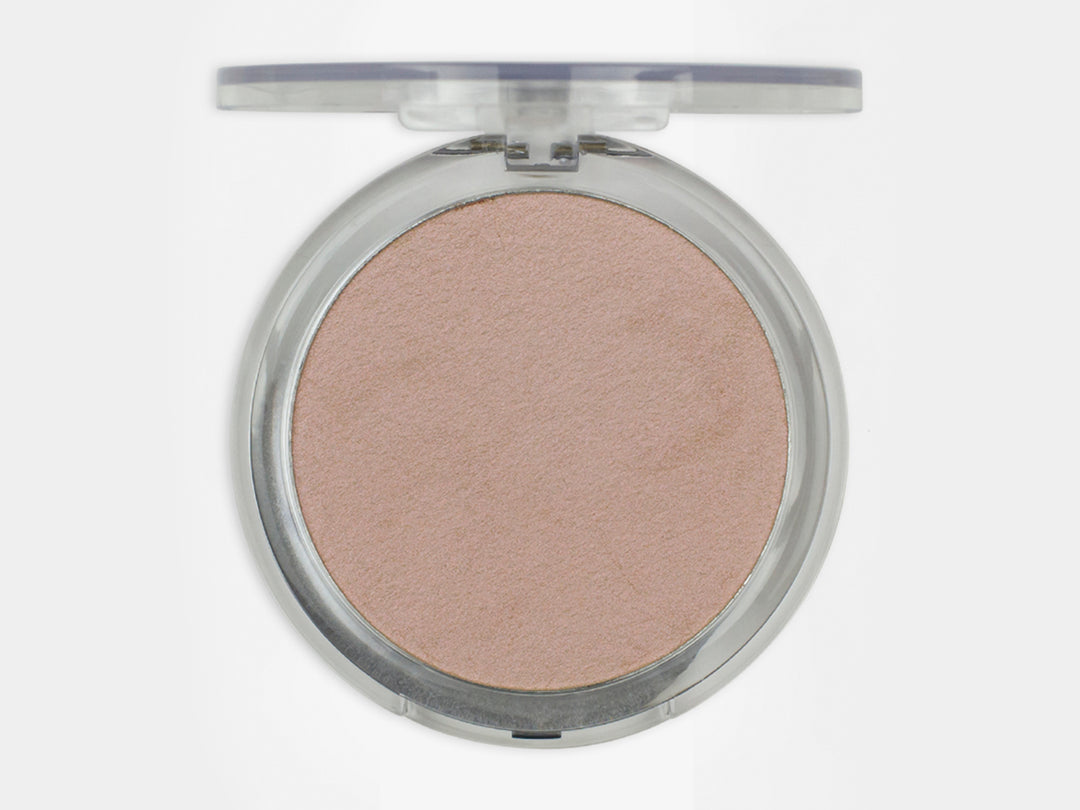 Iluminador Pink Up Sun tono Sparkle en compacto circular con polvo brillante color beige.