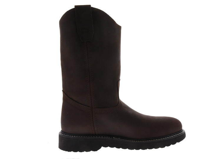 Bota de cuero color café con suela negra y acabado mate.