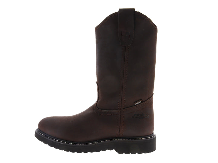 Bota de cuero color café con suela negra y acabado mate.