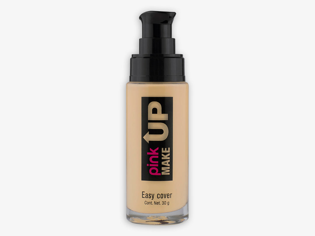 Base de maquillaje Pink Up Easy Cover color beige en envase cilíndrico con dispensador negro.