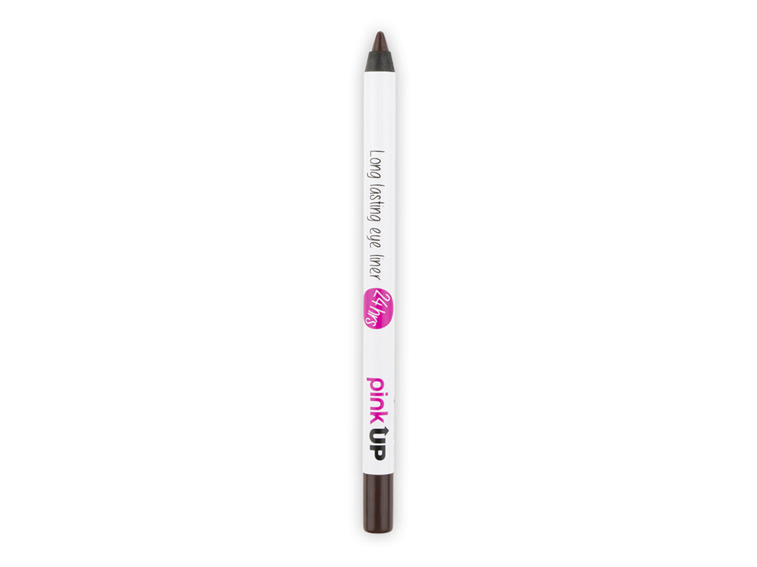 Delineador de ojos Pink Up Long Lasting color marrón oscuro con cuerpo blanco.