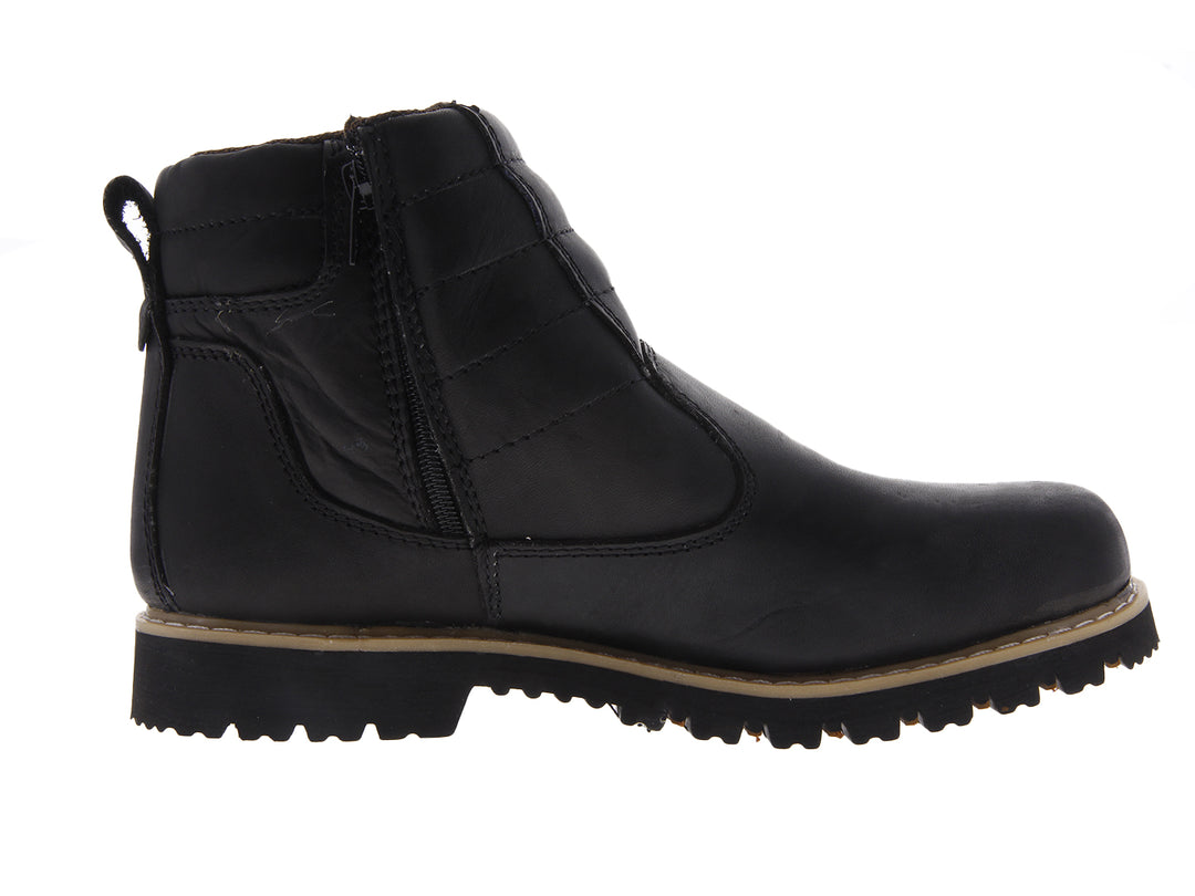 Botín industrial El Arco Boots en piel color negro con cierre lateral y suela gruesa de hule.